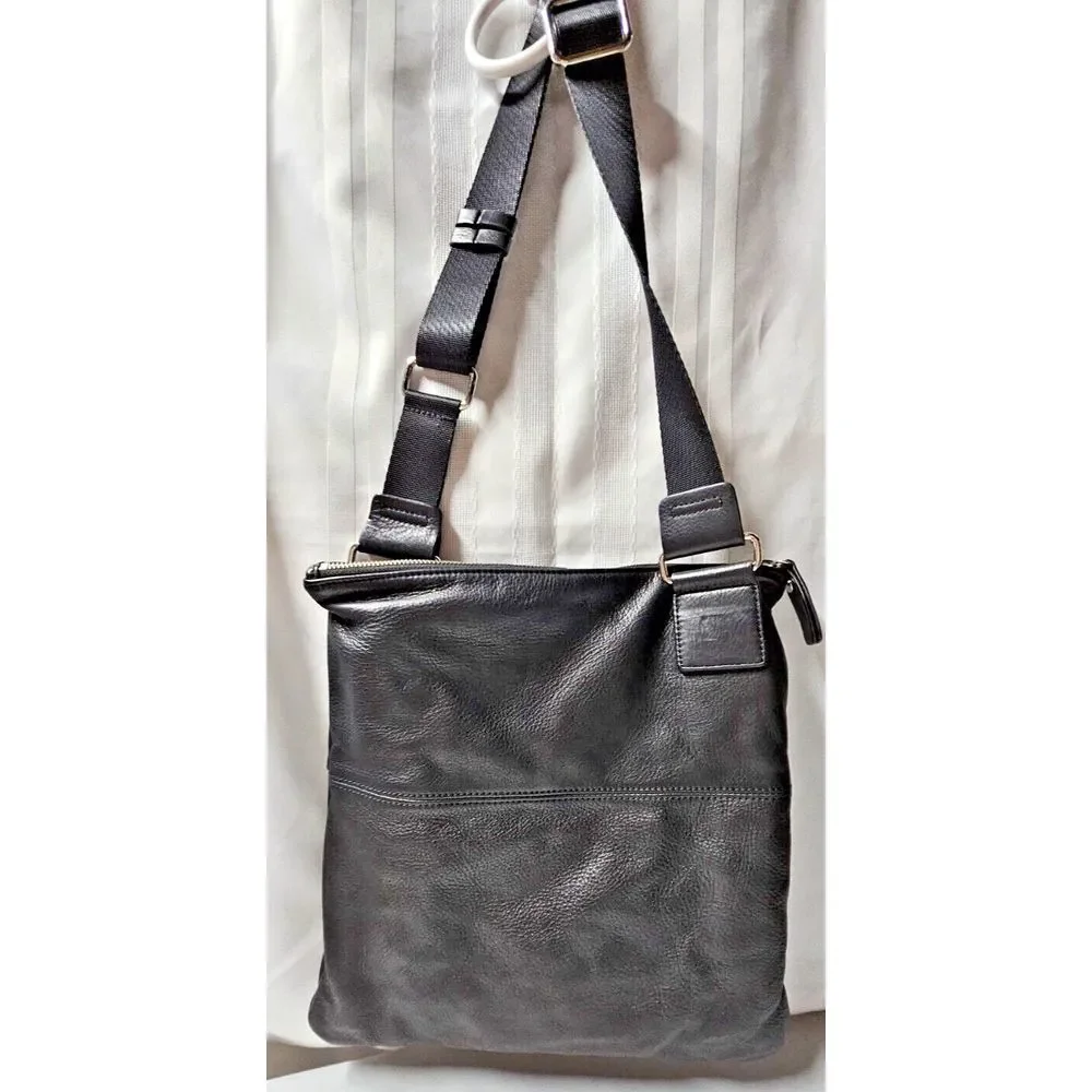 Margot black genuine leather soft soft 3 zipper crossbody messenger bag‎